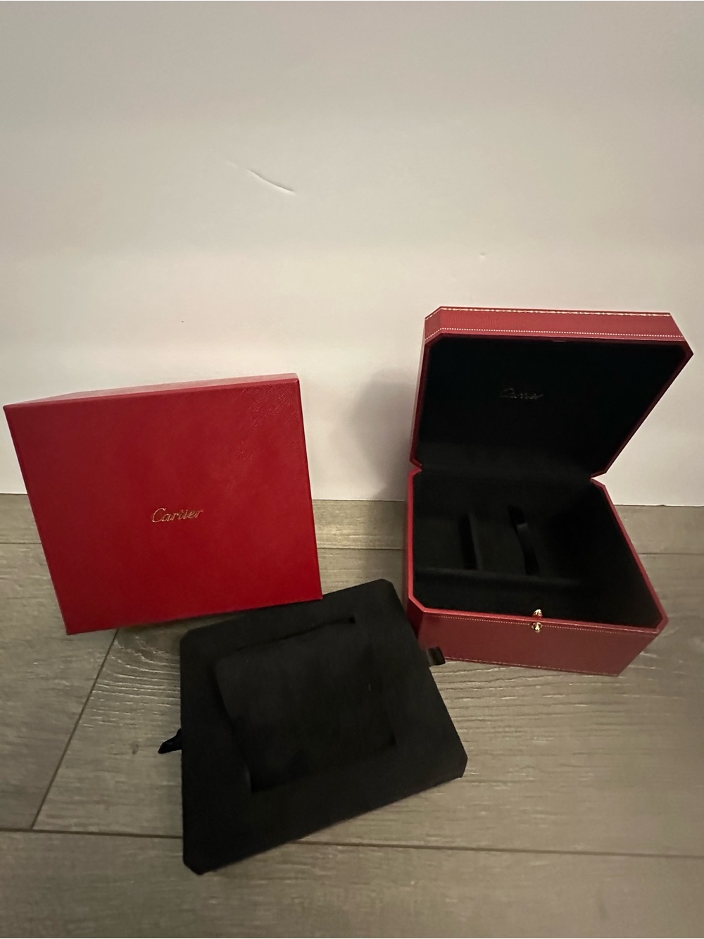 Cartier Red Leather Watch Case with Black Velvet Interior